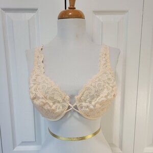 Vintage 80s 90s VICTORIA'S SECRET Unlined Lace Cream Beige Underwire Bra sz 36C